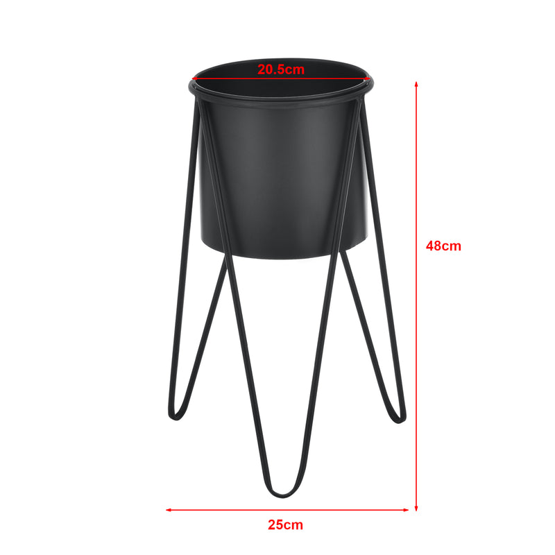 Målskitse [casa.pro]® Plantestativ sæt - 2 stk. - med indbyggede krukker - 48x25cm - 70,5x32cm - Metal / sort