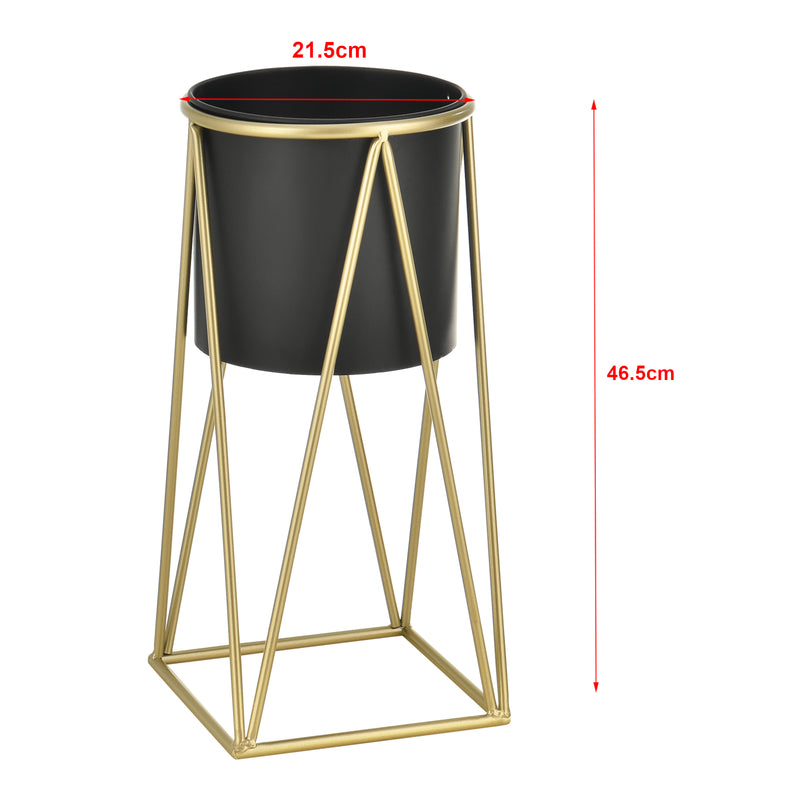 Målskitse [casa.pro]® Plantestativ sæt - 2 stk. - med indbyggede krukker - 47x21,5cm - 71x26,5cm - metal / messing-sort