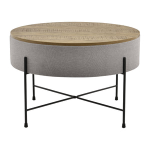 [en.casa] Sofabord med opbevaringsplads - tekstil/spånplade/metal - 40xØ60cm - træ optik/grå/sort