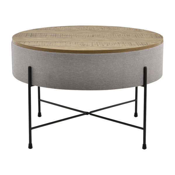 [en.casa] Sofabord med opbevaringsplads - tekstil/spånplade/metal - 40xØ60cm - træ optik/grå/sort