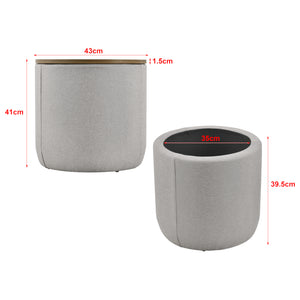 [en.casa] Sofabord med opbevaringsplads - tekstil/spånplade - 41xØ43cm - træ optik/grå