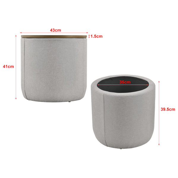 [en.casa] Sofabord med opbevaringsplads - tekstil/spånplade - 41xØ43cm - træ optik/grå