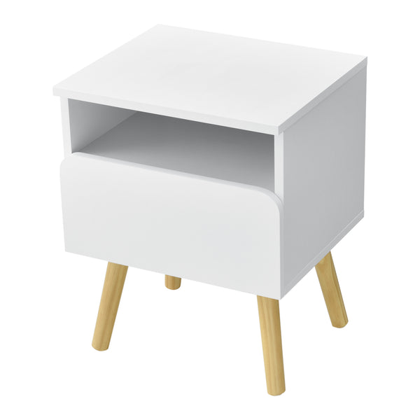 [en.casa]® Sengebord Mihle med skuffe - 50x40x34cm - spånplade/fyrretræ - hvid