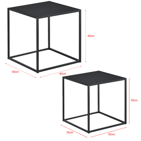 [en.casa]® Sofabord / Sideboard Ulrika sæt med 2-metal-40x40x40cm-35x35x35cm-modstandsdygtig mod ridser-sort-matt