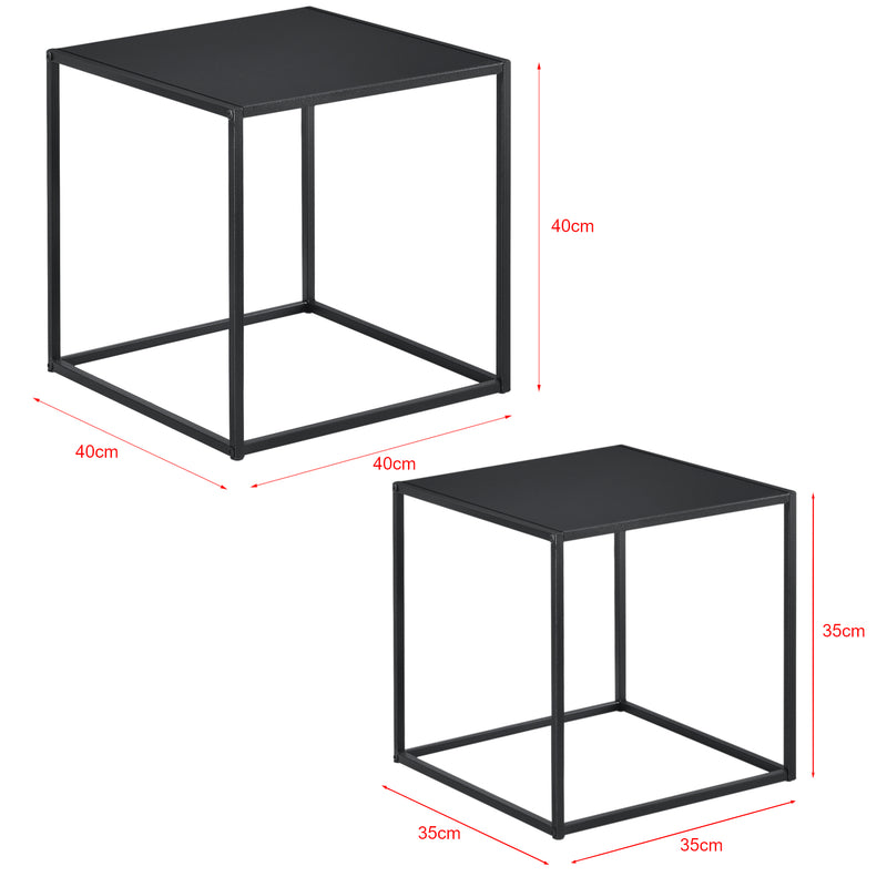 Målskitse [en.casa]® Sofabord / Sideboard Ulrika sæt med 2-metal-40x40x40cm-35x35x35cm-modstandsdygtig mod ridser-sort-matt