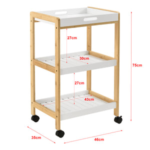 Serveringsvogn Lugano 75x46x35 cm Vogn med hylde hvid/natur en.casa