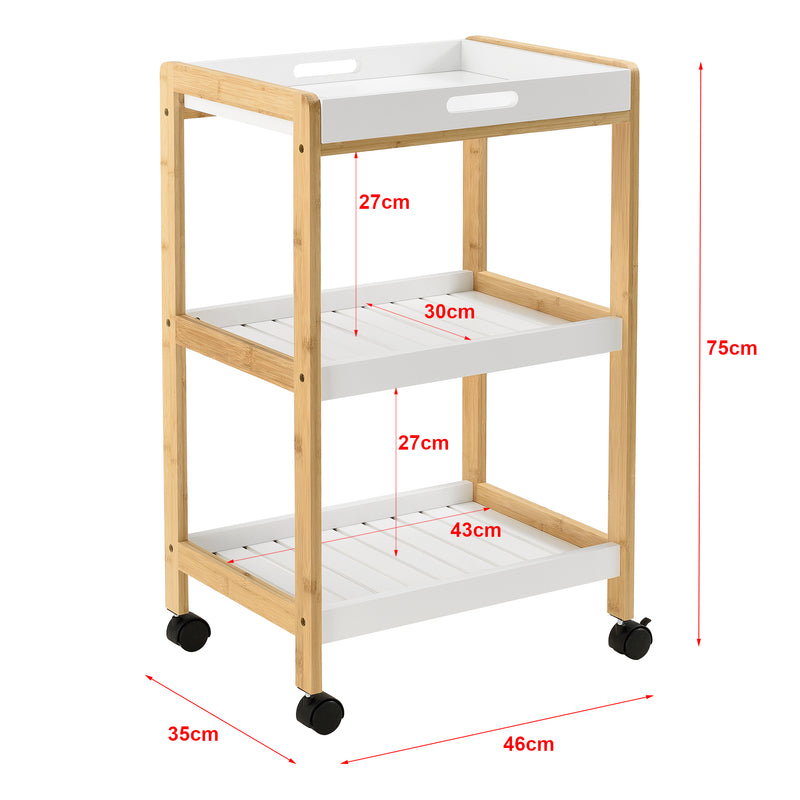 Målskitse Serveringsvogn Lugano 75x46x35 cm Vogn med hylde hvid/natur en.casa