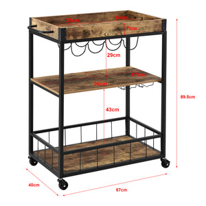 Serveringsvogn Thalwil 89,5 x 67 x 40 cm Vogn med flaskeholder sort/træfarver en.casa