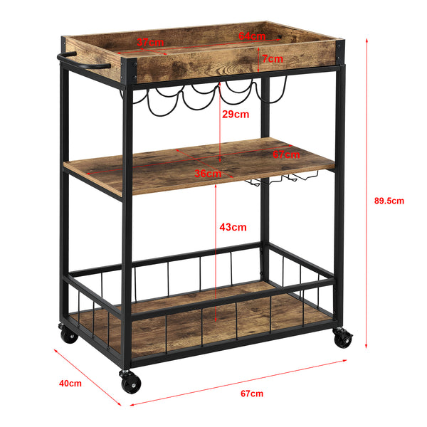 Serveringsvogn Thalwil 89,5 x 67 x 40 cm Vogn med flaskeholder sort/træfarver en.casa