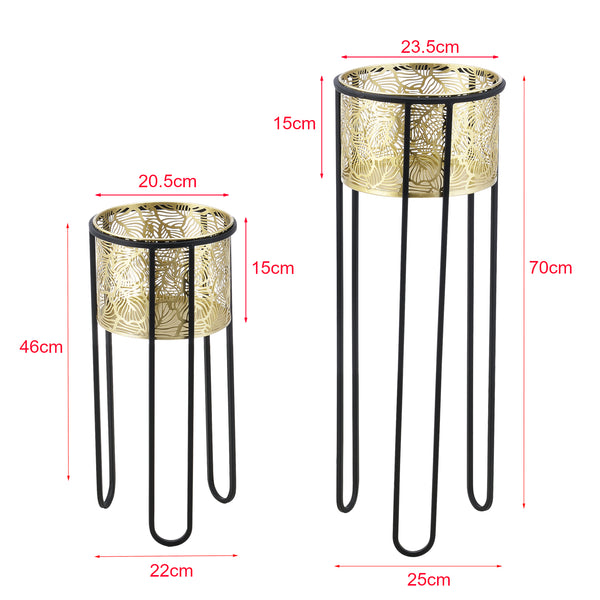 Urtepottestativ Modave 2-delt sort-guldfarvet en.casa