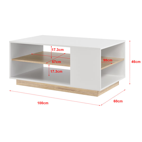 Sofabord Trelleborg 100x60x46 cm med 2 hylder hvid/eg en.casa