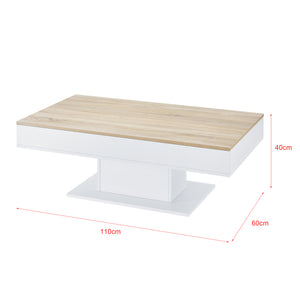 [en.casa]® Sofabord Lünen med opbevaringsrum-40x110x60cm-ljus træ-optik-vit-melaminovertrukket spånplade