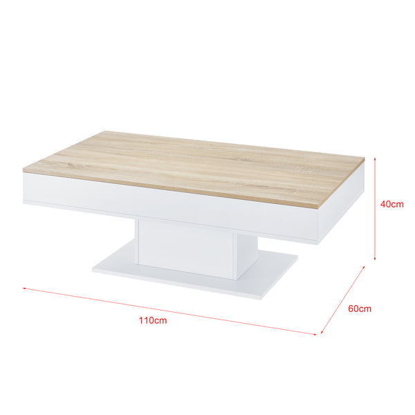 [en.casa]® Sofabord Lünen med opbevaringsrum-40x110x60cm-ljus træ-optik-vit-melaminovertrukket spånplade
