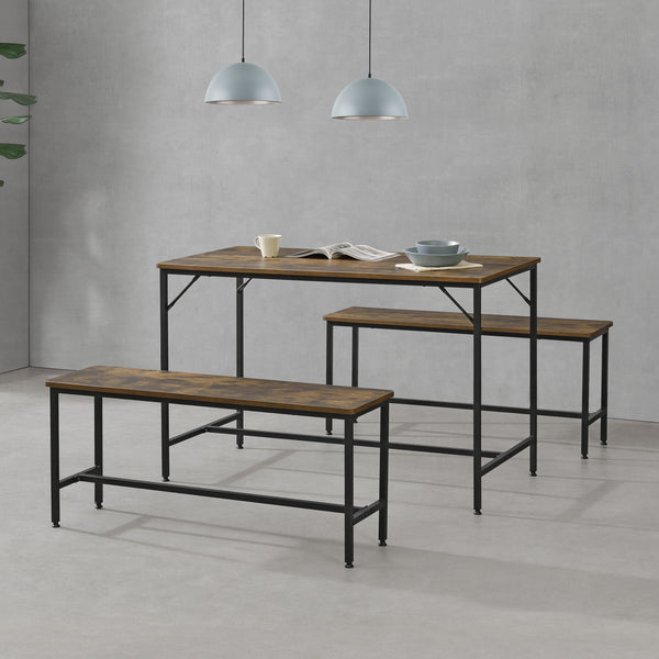 Spisebord og bænkesæt Pajala sort/mørkt træ en.casa