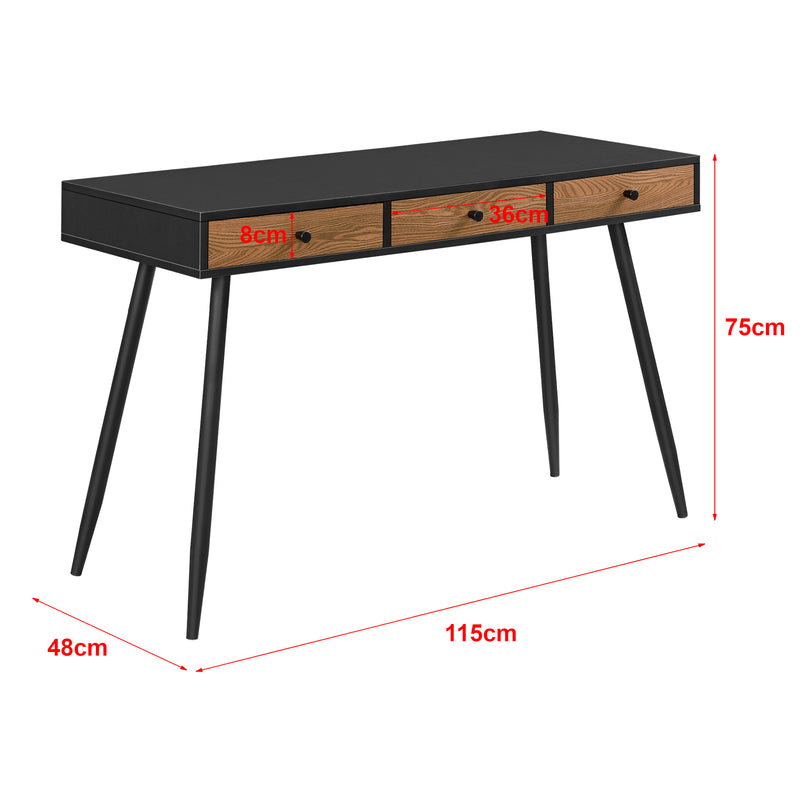 Målskitse Tumba skrivebord 115x48x75cm sort/mørkt træ en.casa