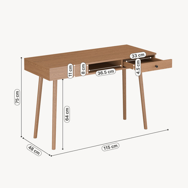 Habo skrivebord med hylde og skuffe 115x48x74cm Mørkt træ en.casa
