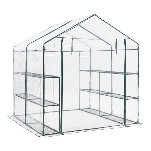 Drivhus Grünau med hylder 200x200x220cm Transparent [en.casa].