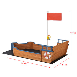 Sandkasse Mestia med piratskibslook 136x193x94cm træ natur [en.casa].