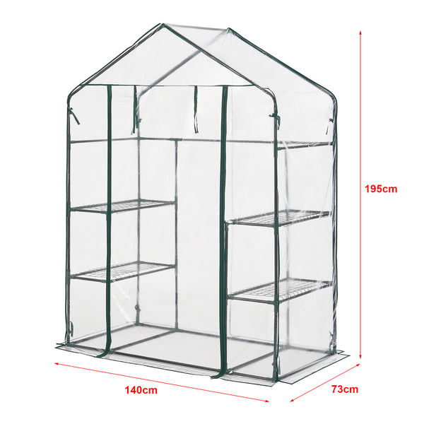 Hoorn drivhus med hylder 140x73x195cm Transparent [en.casa].