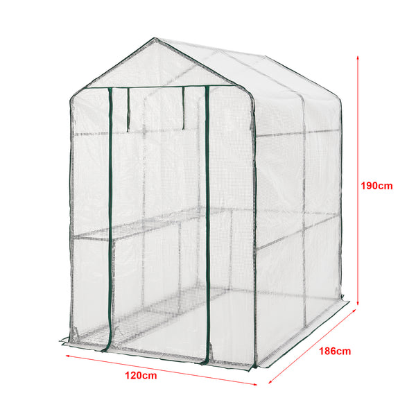 Drivhus Oosterhout med hylder 120x186x190cm Transparent [en.casa].