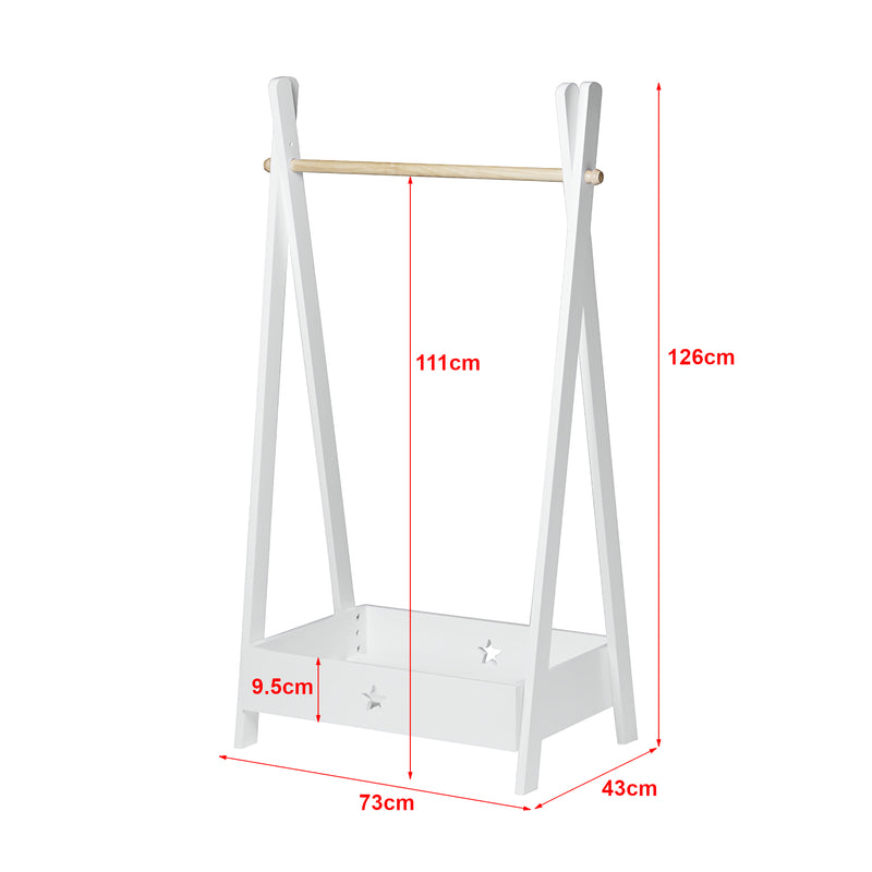 Målskitse Laxe garderobestativ til børn 126x73x43 cm bambus hvid [en.casa].