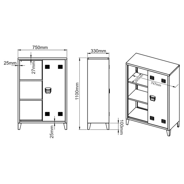 Metalskab Oripää 110x75x33 cm Hvid [en.casa].