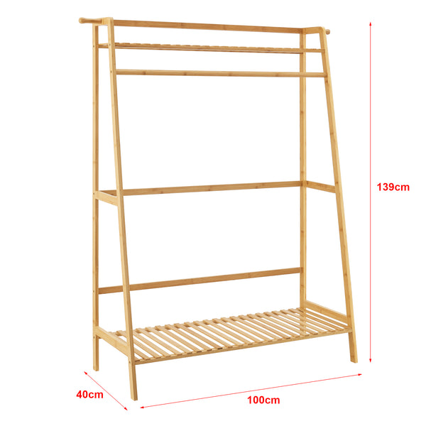 Garderobestativ Föglö 139 x 100 x 40 cm naturlig bambus [en.casa].