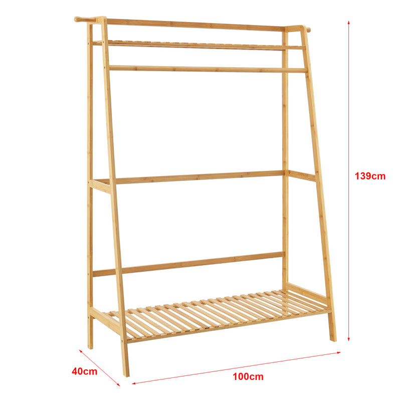 Målskitse Garderobestativ Föglö 139 x 100 x 40 cm naturlig bambus [en.casa].