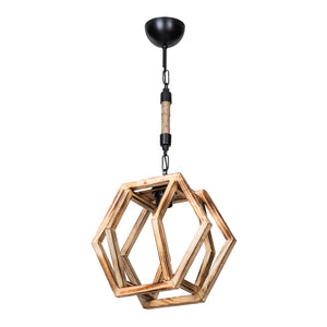 Pendellampe Cheltenham E27 metal massivt træ jute reb sort / trælook / jute farver [lux.pro].
