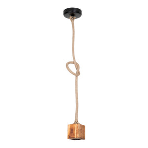 Pendel Corby E27 metal massivt træ jute reb sort / trælook / jute farver [lux.pro].