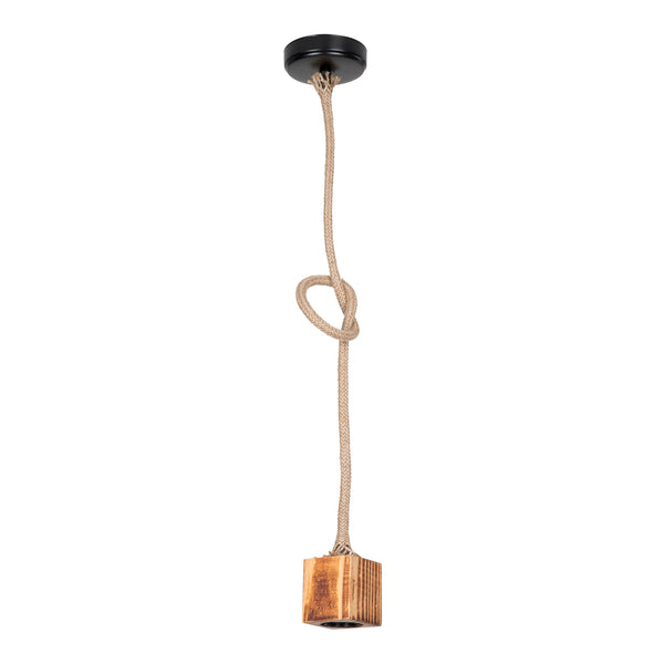 Pendel Corby E27 metal massivt træ jute reb sort / trælook / jute farver [lux.pro].