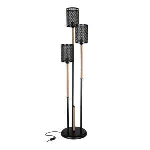 Gulvlampe Exeter 3xE27 metal jute reb sort / jute farver [lux.pro].