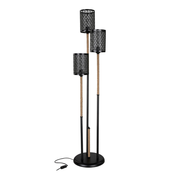 Gulvlampe Exeter 3xE27 metal jute reb sort / jute farver [lux.pro].