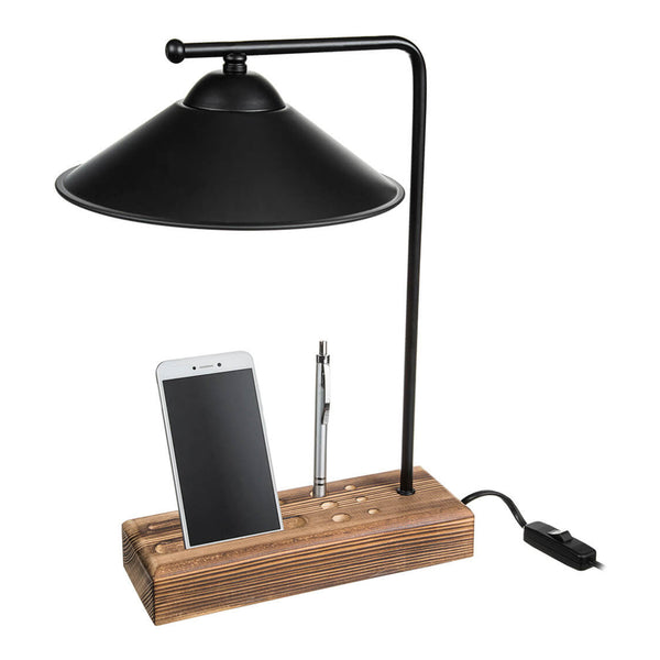 Bordlampe Folkestone E27 massivt træ metal sort/træ [lux.pro].