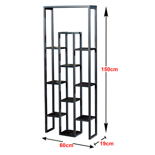 Blaavandshuk plantehylde 150 x 60 x 19 cm sort/marmor-look [en.casa]