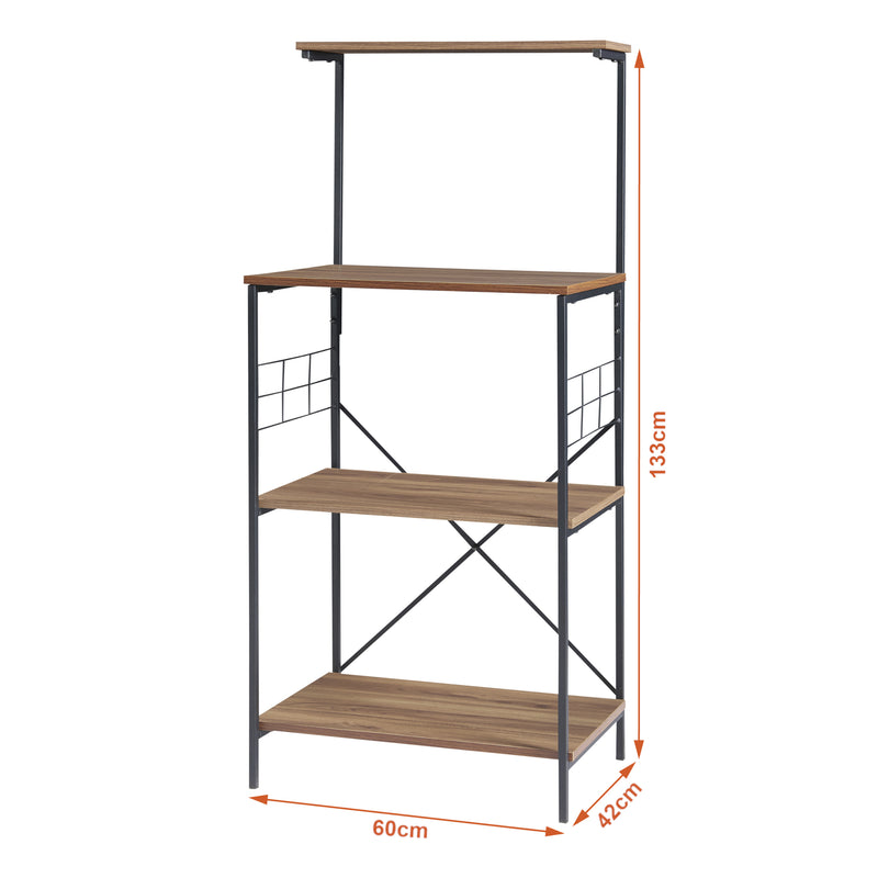 Målskitse Stående hylde Billund med 4 hylder 133 x 60 x 42 cm sort/valnød-look [en.casa]