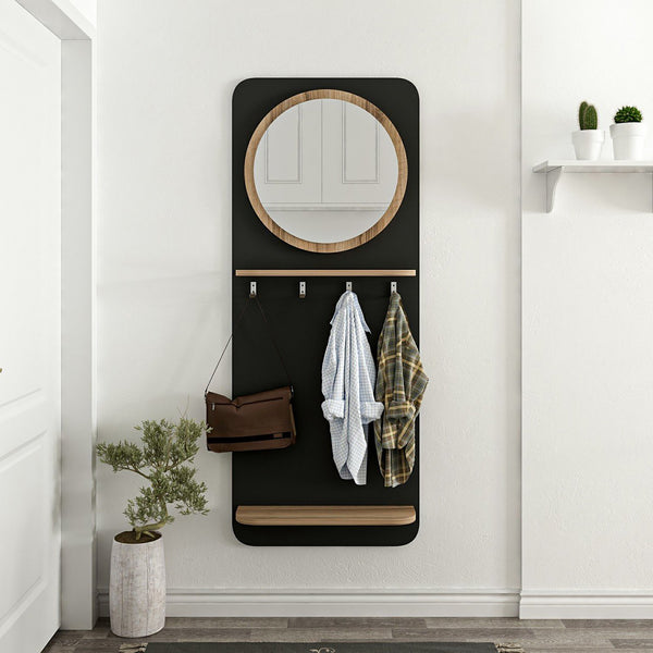 Garderobepanel Helsinge med spejl 150x60x15 cm sort [en.casa].