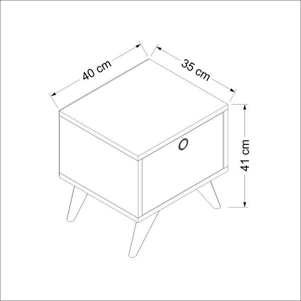 Sengeskab Hinnerup med hængslet dør 41x40x35 cm Hvid / egetræslook / sort [en.casa].