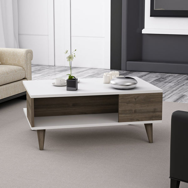 Grenaa sofabord med nederste hylde i hvid/valnød-look [en.casa].