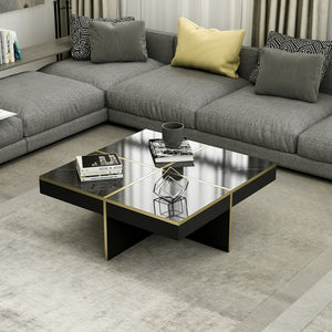 Sofabord Fjerritslev 35x90x90 cm marmorlook sort [en.casa].