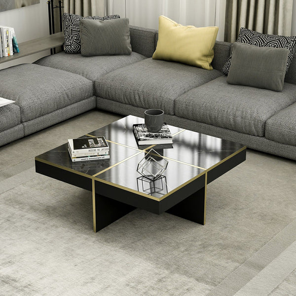 Sofabord Fjerritslev 35x90x90 cm marmorlook sort [en.casa].