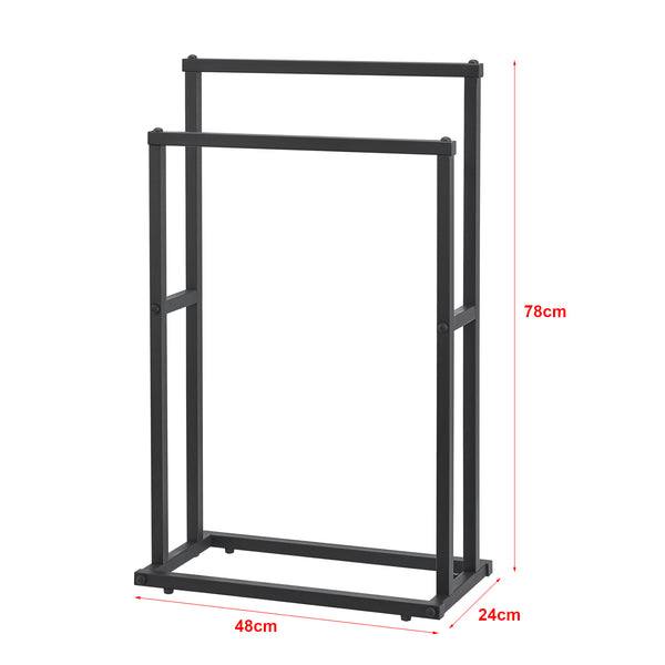 Håndklædestang med 2 stænger 78 x 48 x 24 cm sort [en.casa].