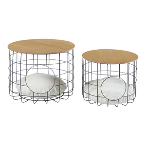 Flettet bordsæt Haapajärvi i et sæt af 2 med kattehule [en.casa].