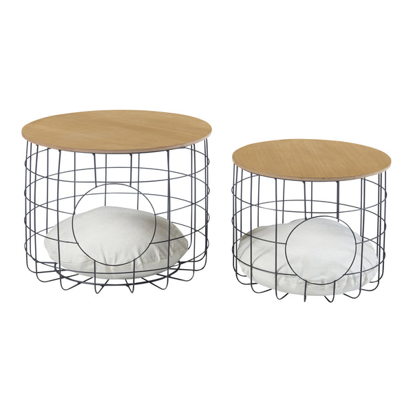 Flettet bordsæt Haapajärvi i et sæt af 2 med kattehule [en.casa].