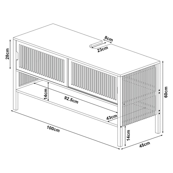 Mueble para debajo del lavabo Hvaler con puertas corredoras y 1 estante bambú 60 x 100 x 45 cm - Natural [en.casa]
