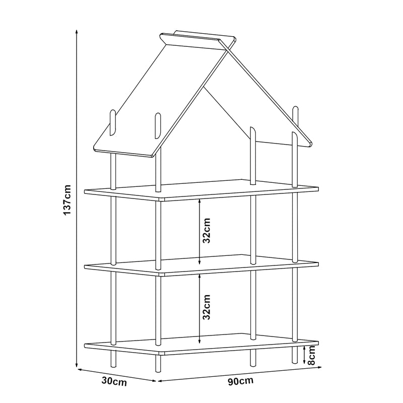 Målskitse Børnehylde Hamarøy bambus i huslook 137x90x30cm [en.casa].