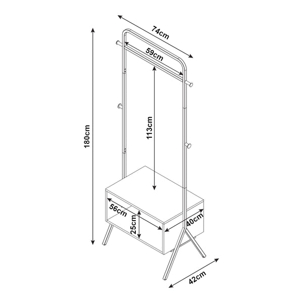 Garderobestativ Averøy 180x74x42cm sort/valnød [en.casa].