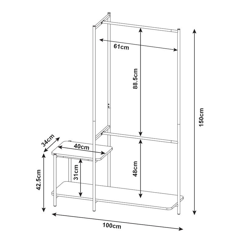 Målskitse Knagerække Bø 150x100x34cm sort [en.casa].
