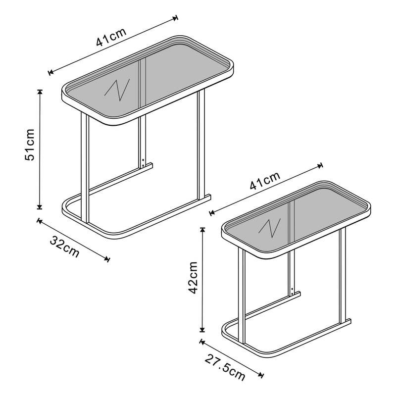Målskitse Laxå sofabord sæt af 2 i glas og metal sort [en.casa].