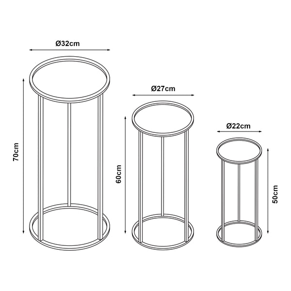 Nesodden plantestativ sæt af 3 metal sort [en.casa].